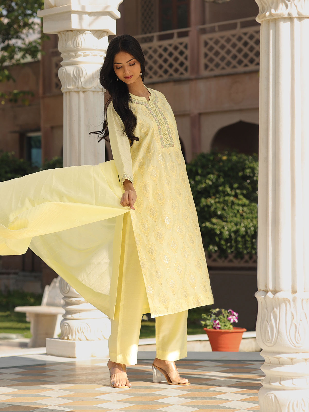 Women Indian Palazzo Kurta Set Casual Yellow Kurti Pent Pakistani Salwar  Kameez | eBay