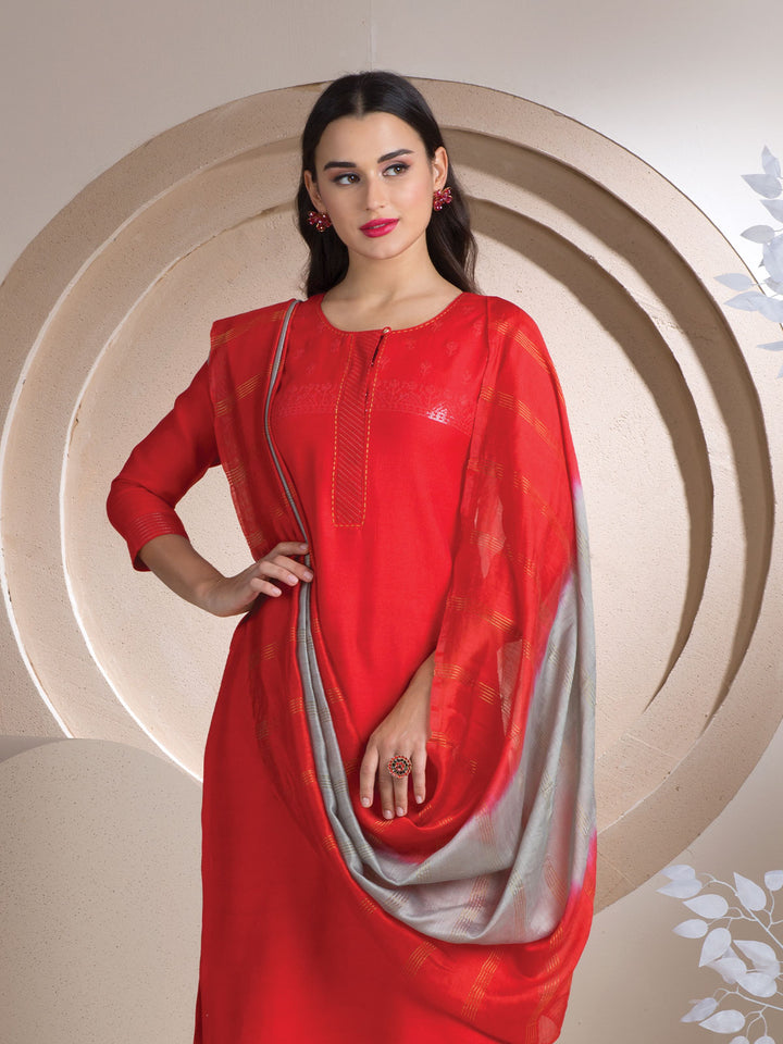 Red Embroidered Kurta Set