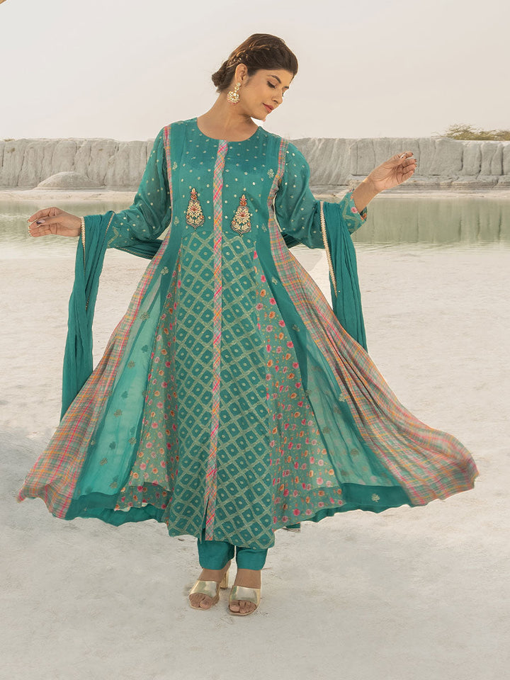 Turquoise Anarkali Set with Dupatta