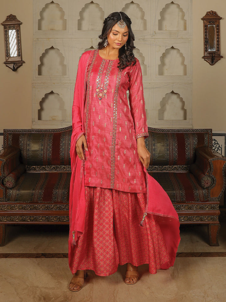 Pink Jacquard Gharara Set with Dupatta