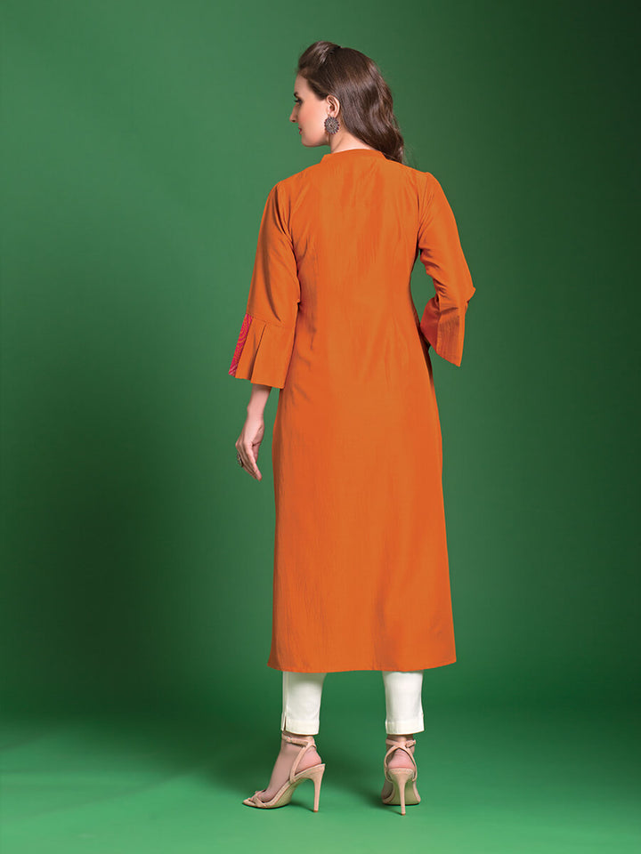 Orange Embroidered Straight Tunic