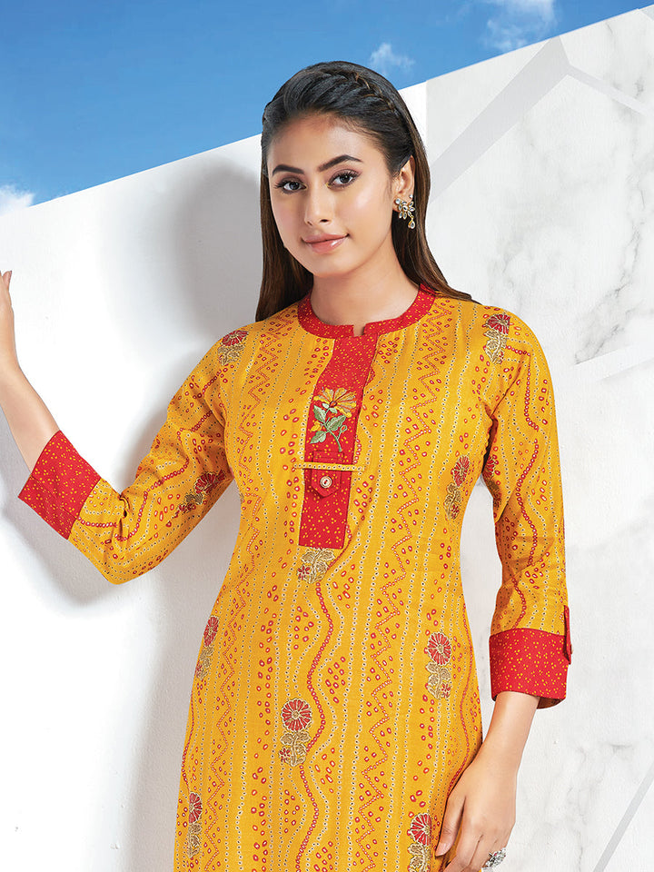 Yellow Printed Kurta Set