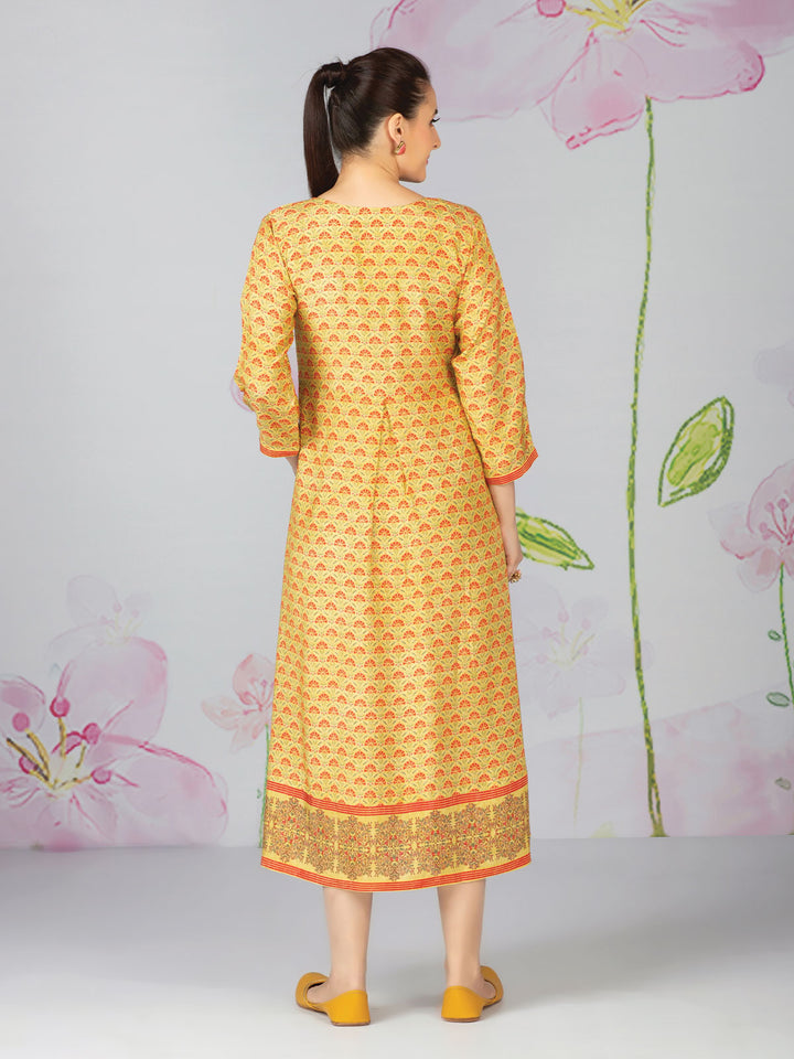 Yellow Printed Midi Dress