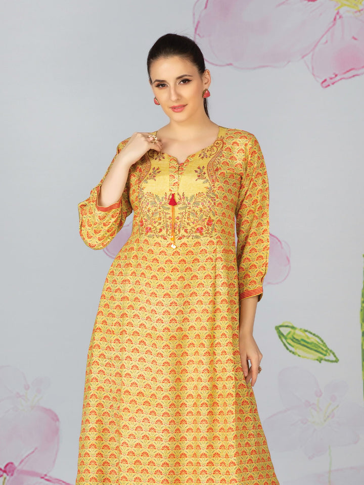 Yellow Printed Midi Dress
