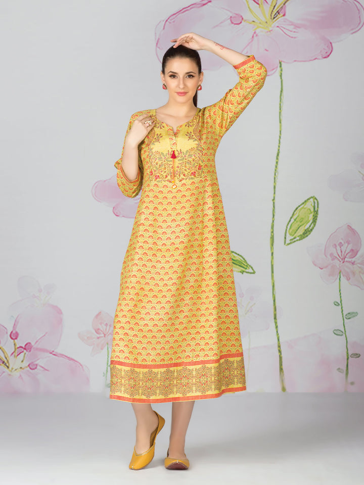 Yellow Printed Midi Dress