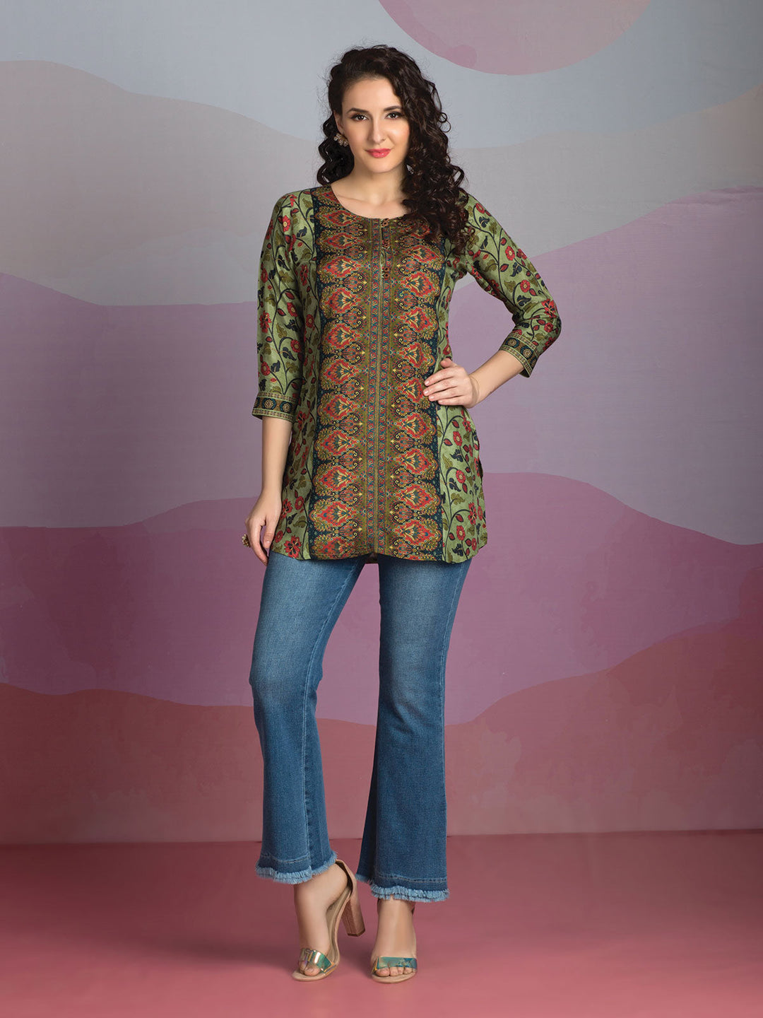 Green Floral Print Top