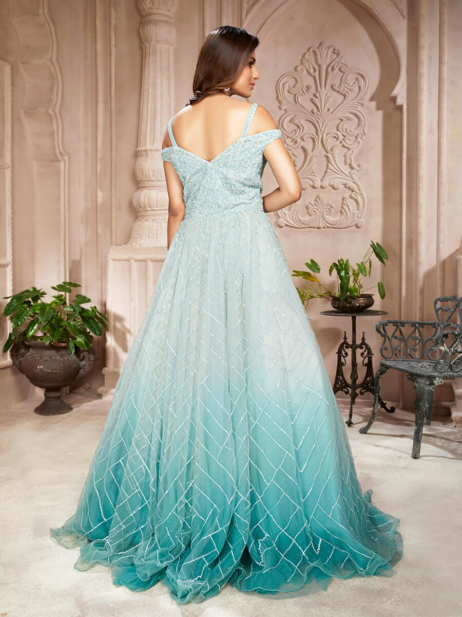 Buy Sky Blue Sequins Net Designer Gown  Koskii