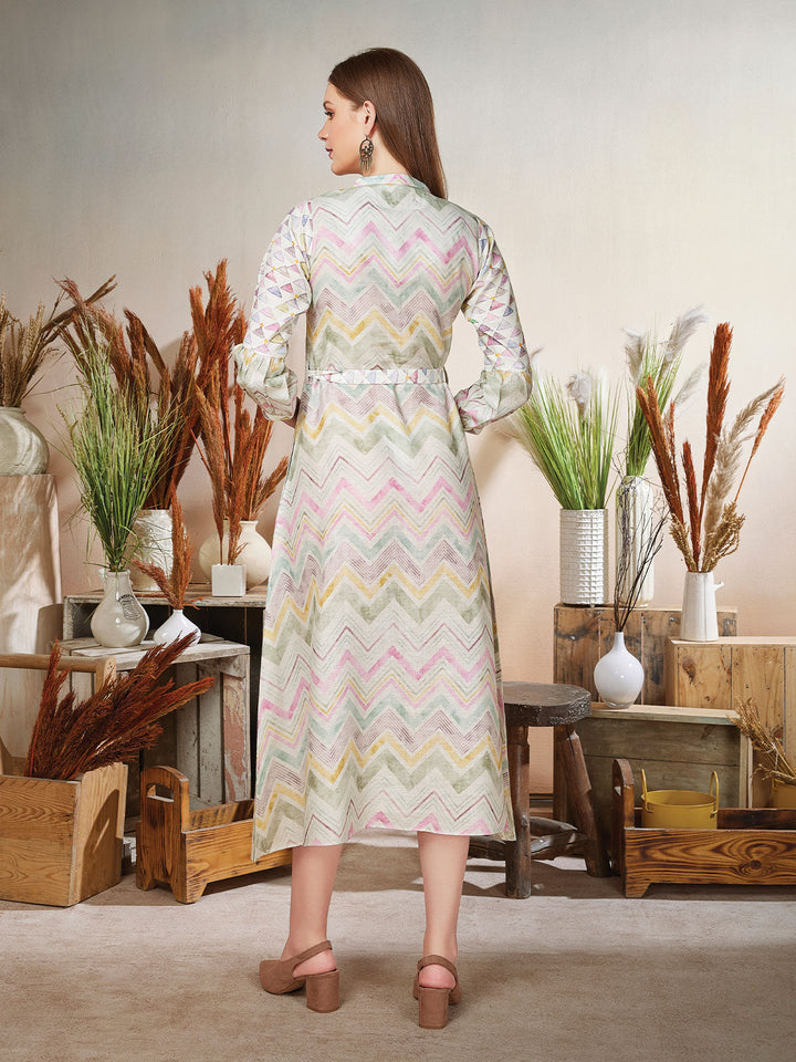 Geometric Print Linen Midi-Dress