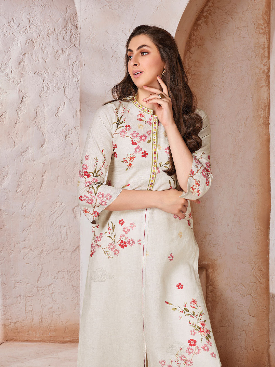 Cream Printed Linen Tunic