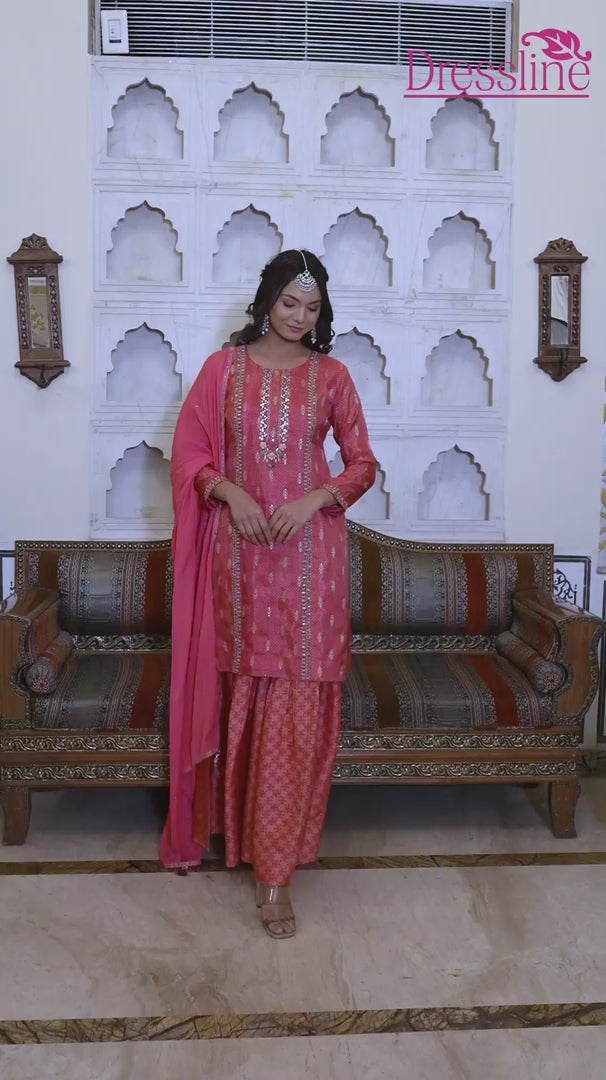 Pink Jacquard Gharara Set with Dupatta